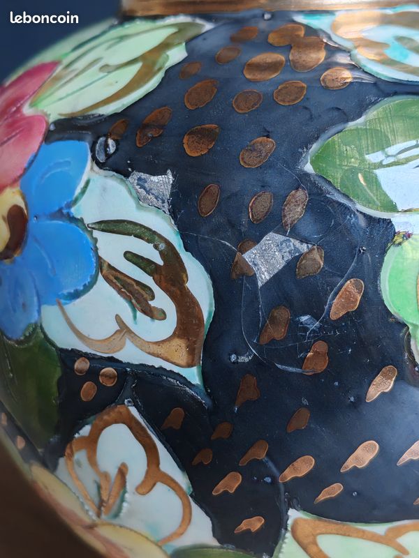 Vase Vintage Céramique Arte Veneziana, Décor Fleurs Peint Main et Dorure Or, Poterie Italienne Ancienne, Déco Shabby Chic Bohème (image 18)