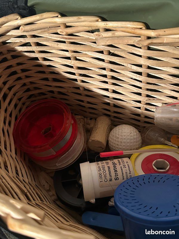 Panier Créel Vintage Pêche à La Mouche - Osier Et Cuir, Bretelles Réglables