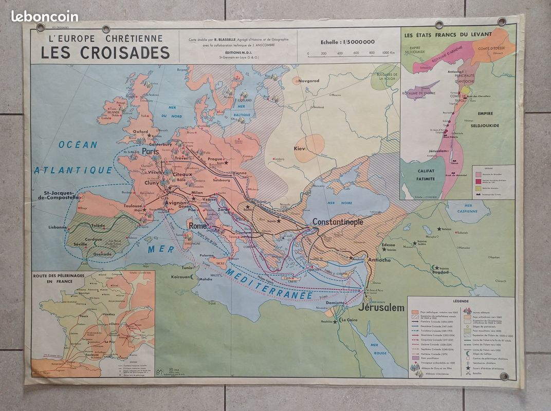 Carte de France vintage - Empire de Charlemagne - Invasions (image 1)