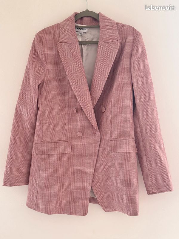 Blazer en Tweed Blanc à Carreaux avec Poches élégant, Mince Blazer en Tweed Blanc à Carreaux avec Poches élégant, Mince