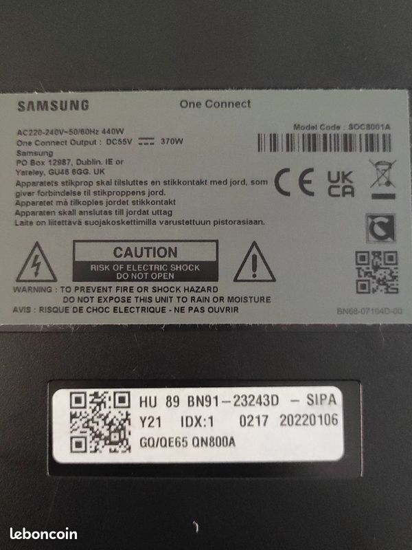 Boîtier One Connect Box BN91-23243D SOC8001A 8K GQ/ QE65 QN800A Pour TV Samsung (image 3)