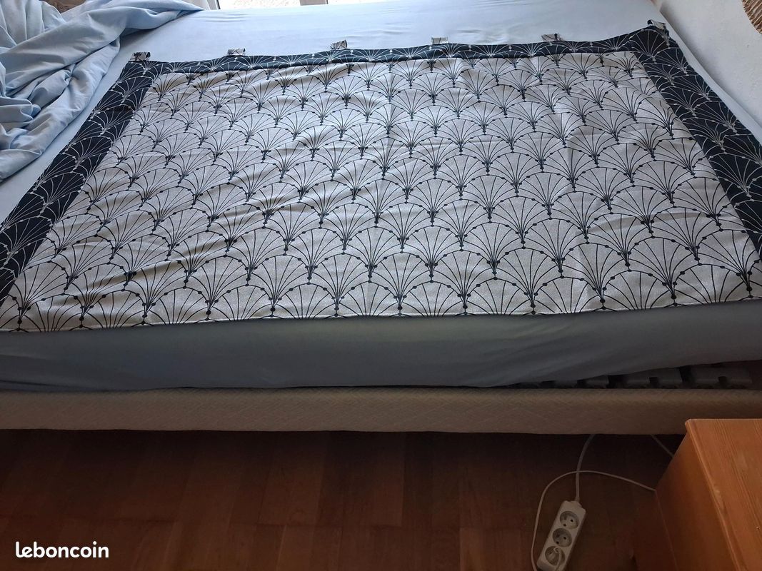 Tête de lit tissu gris + 2 taies coussins assorties (image 1)