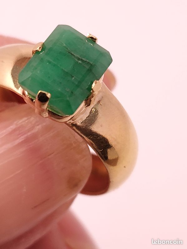 Bague Fantaisie Plaquée Or Avec Pierre Verte - Taille 54 - Occasion, Style élégant Et Unique