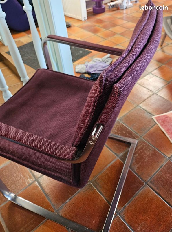 Fauteuil a accoudoirs, tissu et chrome, violet (image 3)