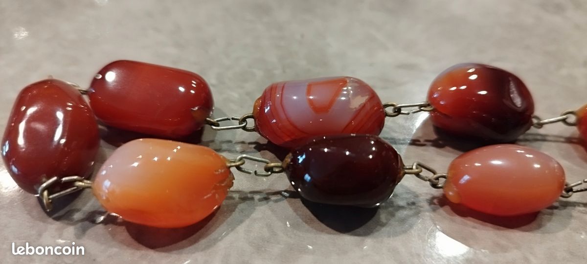 Collier Ancien En Perles De Cornaline - Couleur Ambre - Occasion - Bijou Vintage