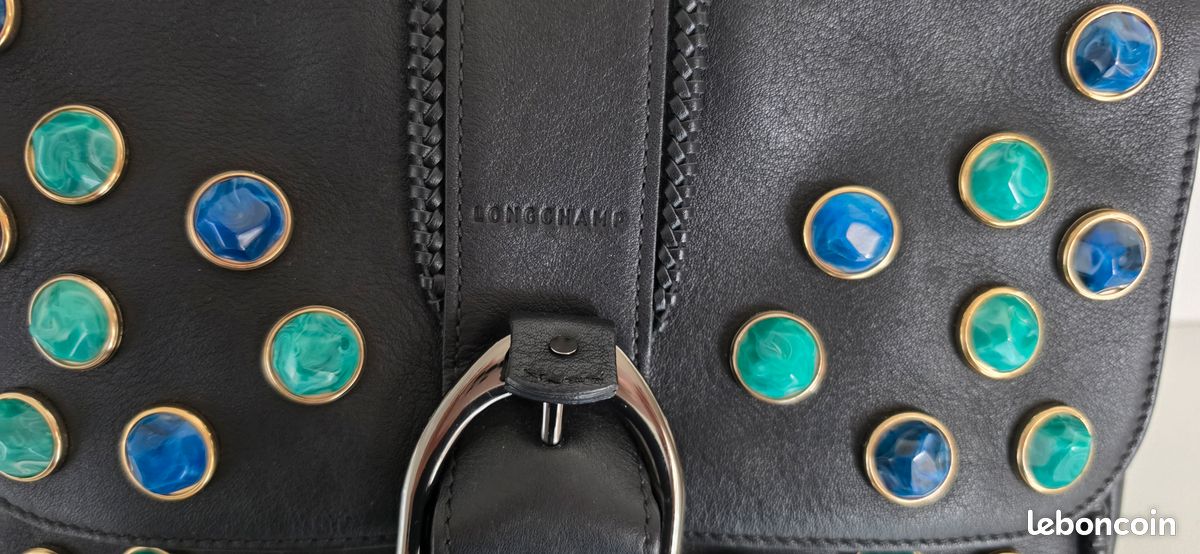 Sac Amazone de Longchamp en cuir avec pierres 3D rondes vert et bleu (image 2)