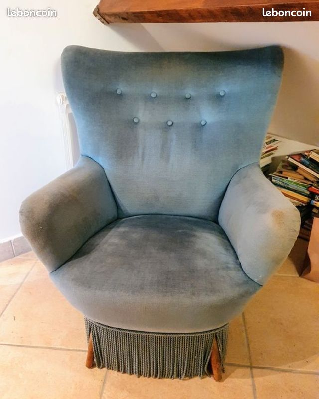 Fauteuil Bleu Tissu Bon Etat (image 2)