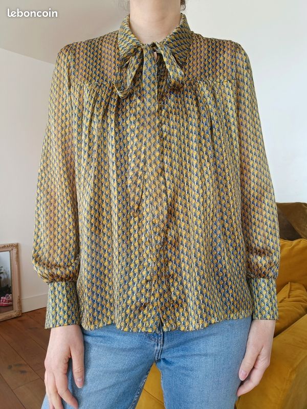 Blouse jaune imprimé bleu Opullence Vêtements