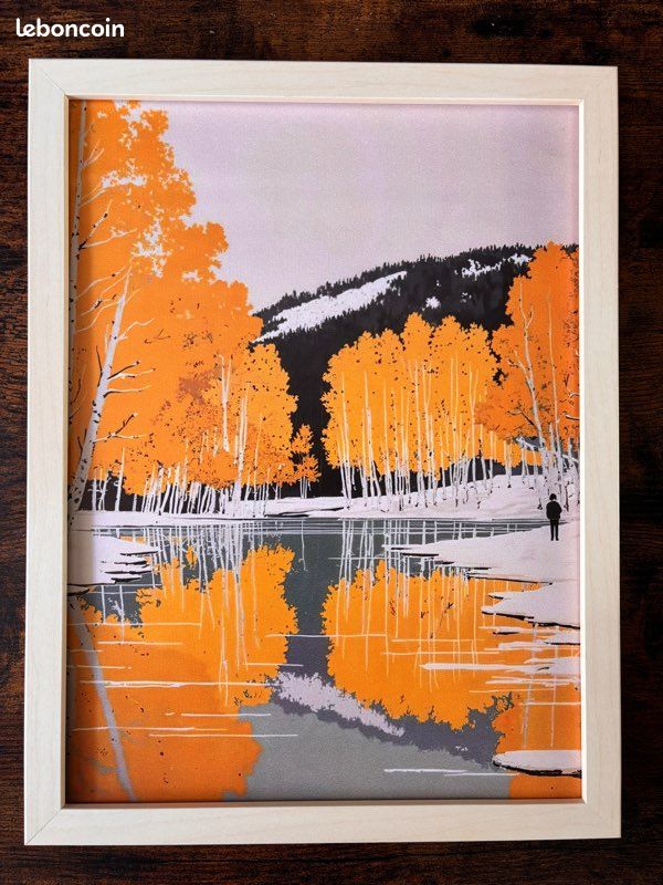 Toile affiche paysage automne foret arbres dore lac montagne deco murale (image 2)