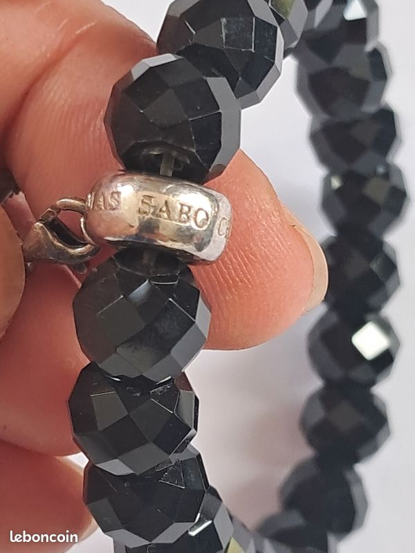 Bracelet Thomas Sabo avec des perles en verre ou Onyx et argent 925 signé (image 7)