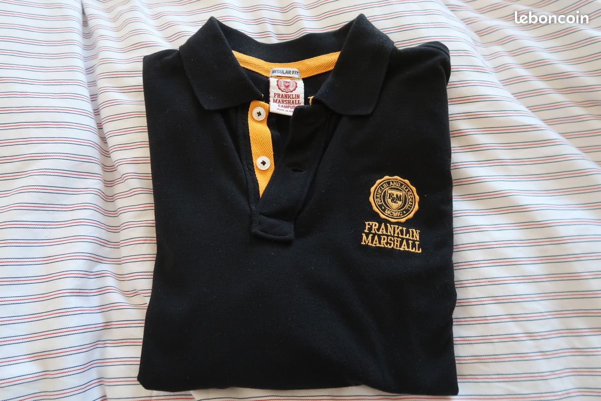 FRANKLIN MARSHALL Polo Manches Longues Brodé Taille Small Regular Fit Noir Jaune (image 1)