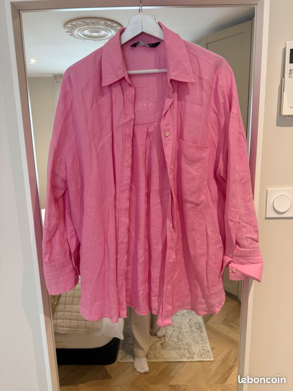 Chemise en lin rose Zara Vêtements