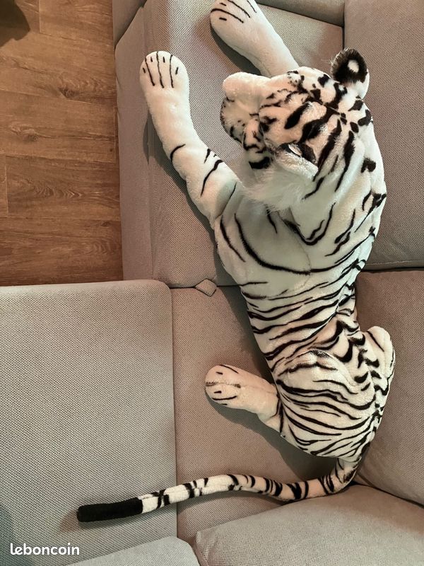Peluche - HANSA - Tigre blanc couché - 100cm - Beige - Plush