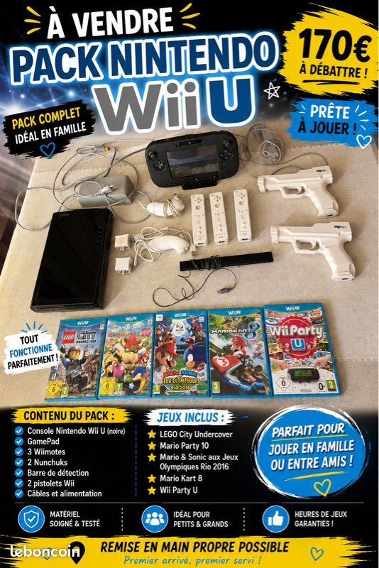 Console wii u avec accessoires et jeux (image 1)