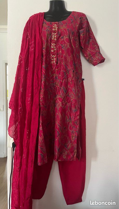 RangMahal Ensemble de pantalon kurta et dupatta en tissu de soie Chinon indien pour femme, Multicolore, Moyen