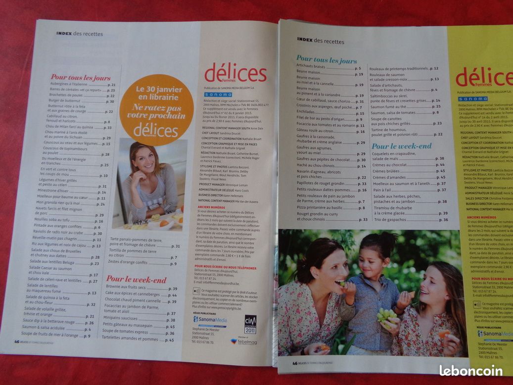 Magazine Délices Femmes d'aujourd'hui2 pièces 2015 (image 3)
