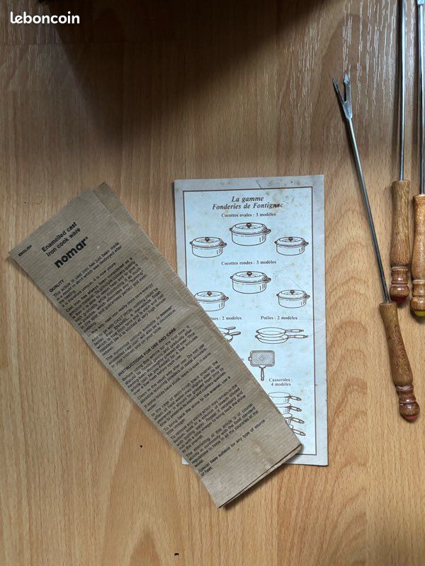 Service à fondue vintage en fonte émaillée orange Nomar avec boîte d’origine (image 2)