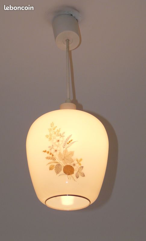 Luminaire - Suspension globe opaline avec décor fleur – Vintage (image 9)