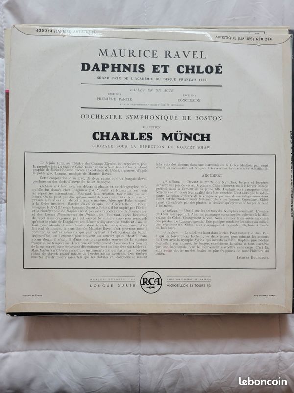 Vinyle 'Daphnis et Chloé' Ravel. Munch (image 2)