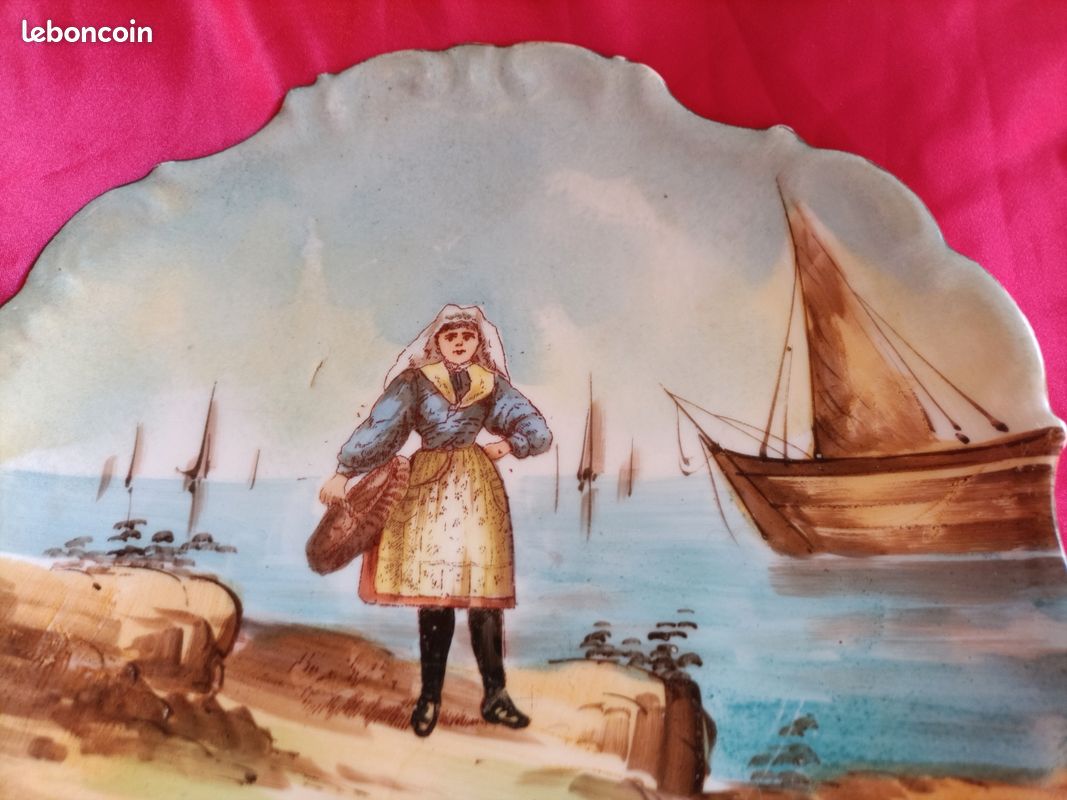 Ancienne assiette PAYSAGE bordure dentelee est doree (image 5)