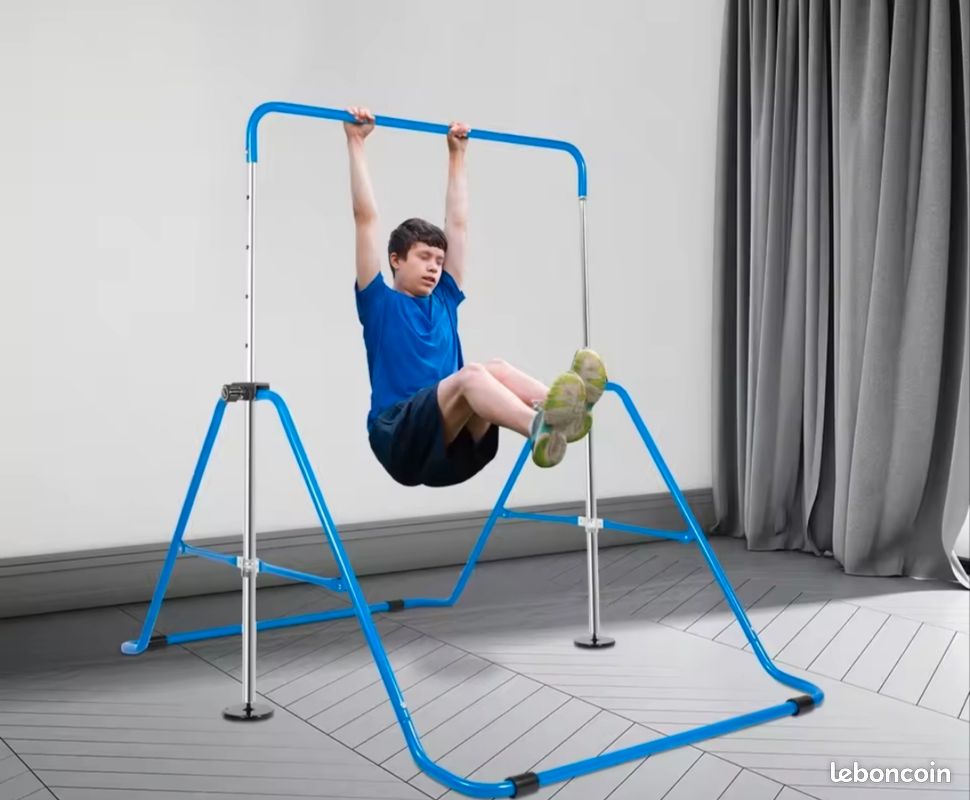 GYMAX Barre Gymnastique Enfant 12 Hauteurs (91-150 Cm) – Structure Acier Et Bois, Chargement 100 Kg, Pour Intérieur Et Extérieur – Rose/Bleu/Violet