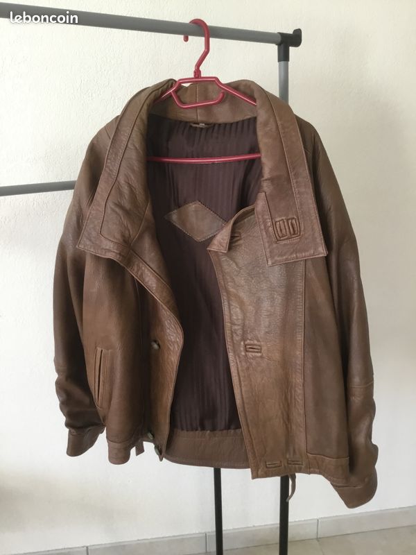Blouson en cuir HOMME marron clair taille L/XL (image 1)