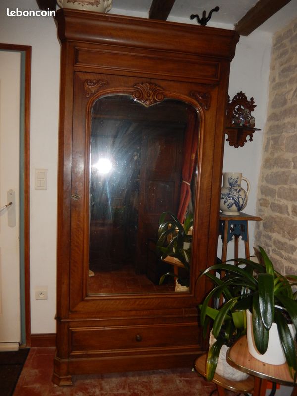 Armoire style Louis Philippe - une porte miroir - noyer ? Massif (image 1)