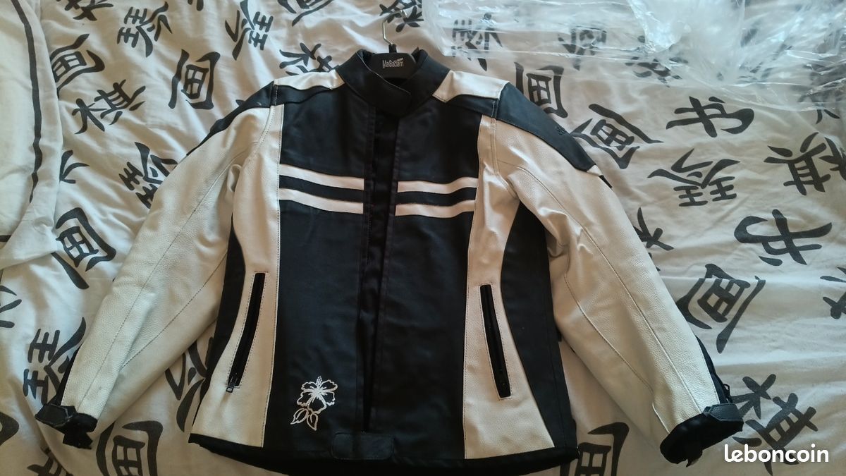 Blouson moto Strada femme cuir blanc et noir Équipement moto