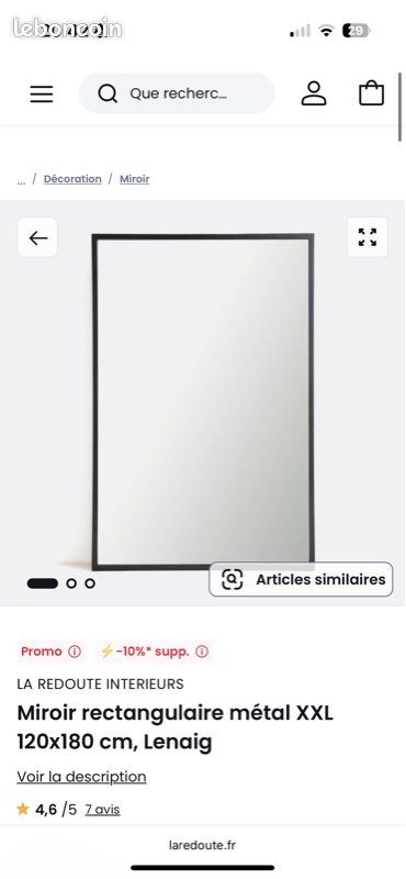 Miroir rectangulaire métal XXL 120x180 cm, Lenaig (image 1)