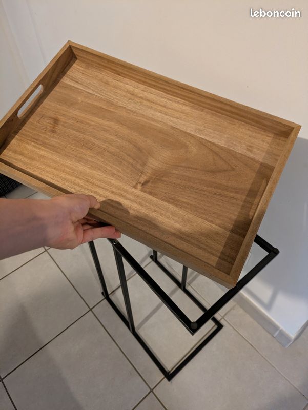 Table d'appoint bout de canapé métal noir et plateau en bois (image 4)