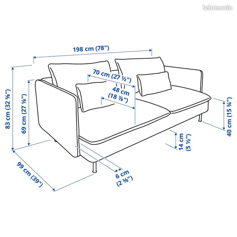 Urgent SÖDERHAMN IKEA 3 places –Neuf + coussins –assises A 170 (image 2)