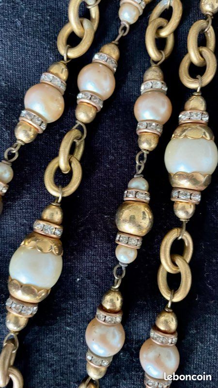 Sautoir 1920/30 perles et cristaux plaqué or (image 2)