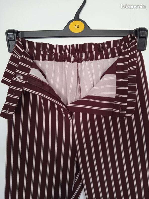 Pantalon rayé bordeaux taille haute a revers Pull&bear taille 38/M 38 (image 3)