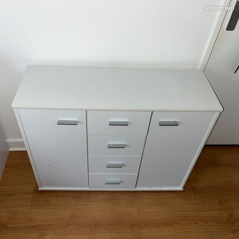 Commode 2 portes & 4 tiroirs – Blanc (image 3)