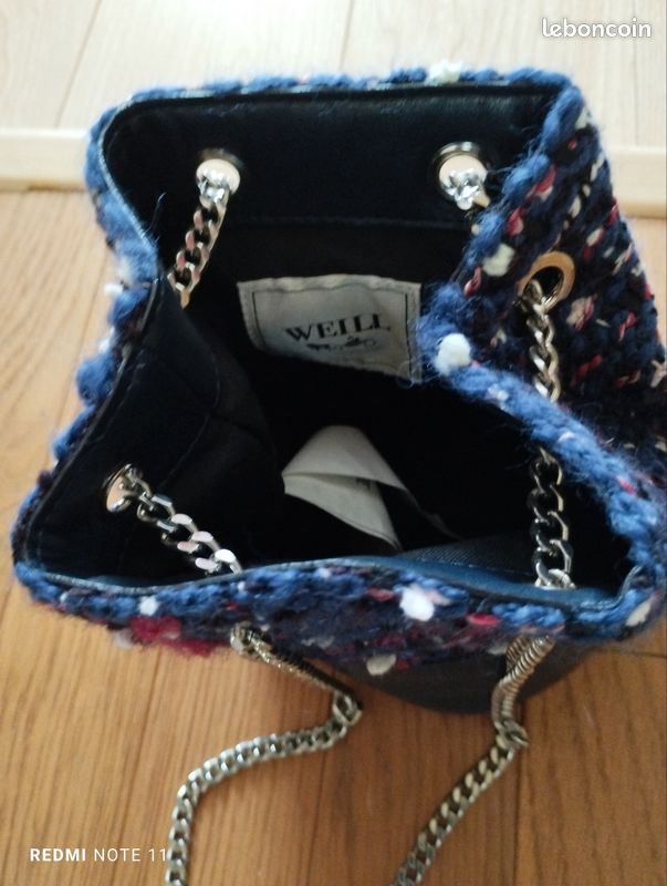 Petit sac boule en laine et fond skai, chaîne de grande qualité (image 3)