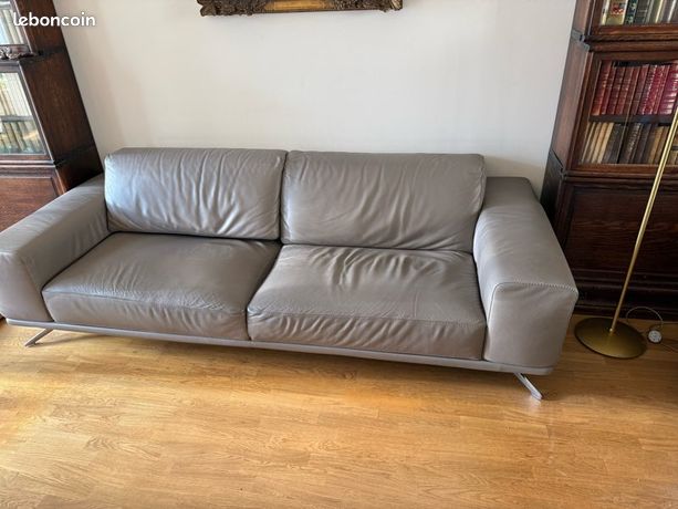 Canapé 3 Places Cuir Beige Roche Bobois - Très Bon État - 200 Cm