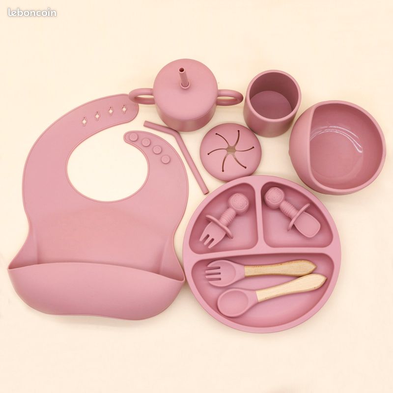 Coffret repas bébé personnalisé avec prénom – Set 8 pièces silicone – Bébé -Miam