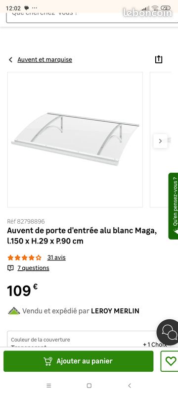 + Avant le 15/08. Auvent de porte neuf + (image 1)