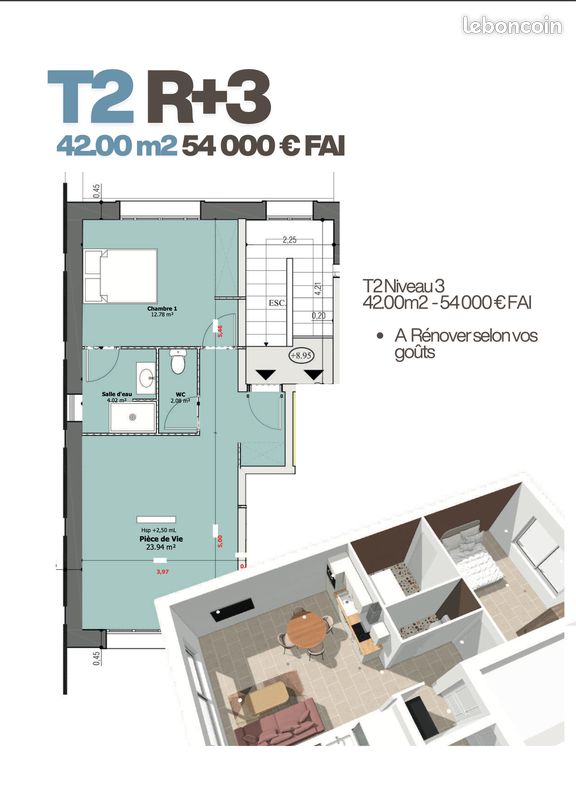 Appartement 2 pièces 52 m² · à Brive-la-Gaillarde · 52 m² · 82 000 €