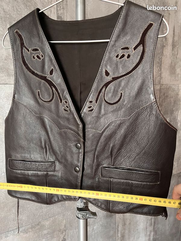 Gilet En Cuir Vintage Années 70 – JCPenney Western – Taille 40 – Multicolore Doublé