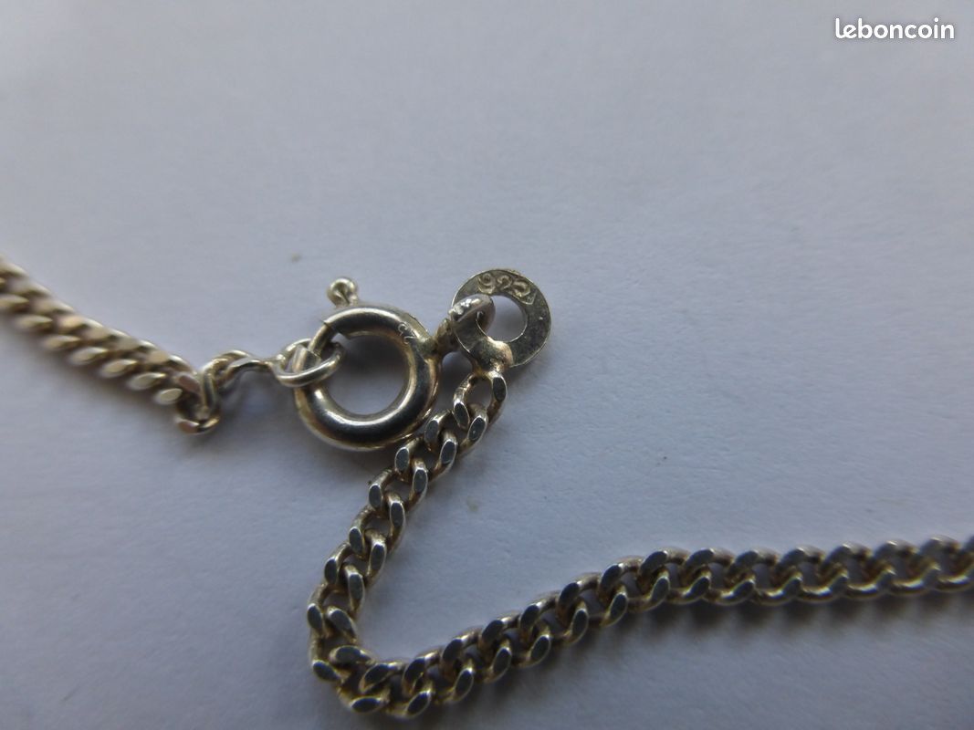 Gros collier peace and love argent 925 3 poinçons 8,08gr tbé : chaine 45cm maille gourmette de 2mm, pendentif diamètre 2,1cm (image 4)