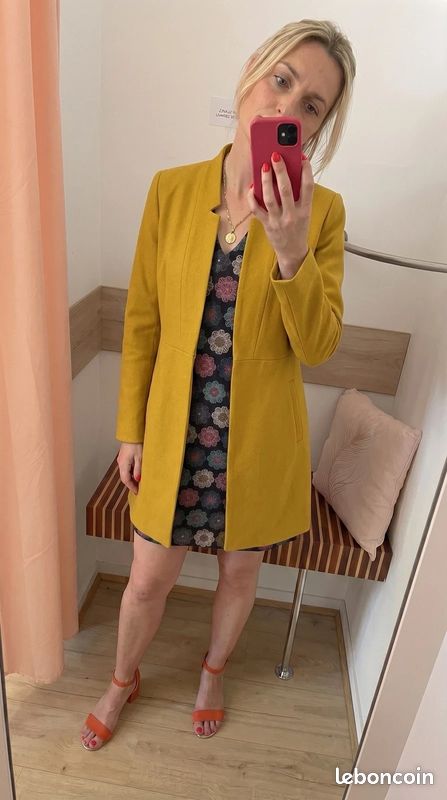 Blazer Long veste Zara Basic Jaune Moutarde Taille M 38 Élégant & Structuré (image 1)