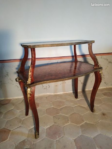 Guéridon table à thé, console, desserte,en marqueterie style Louis XV (image 3)