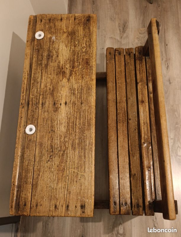 Bureau / banc ancien bois d'ecolier (image 3)