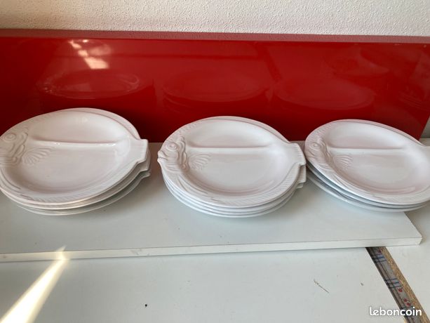 Lot De 5 Assiettes à Poisson Vintage En Faïence Blanche Niderviller - Années 1970 - En Parfait état