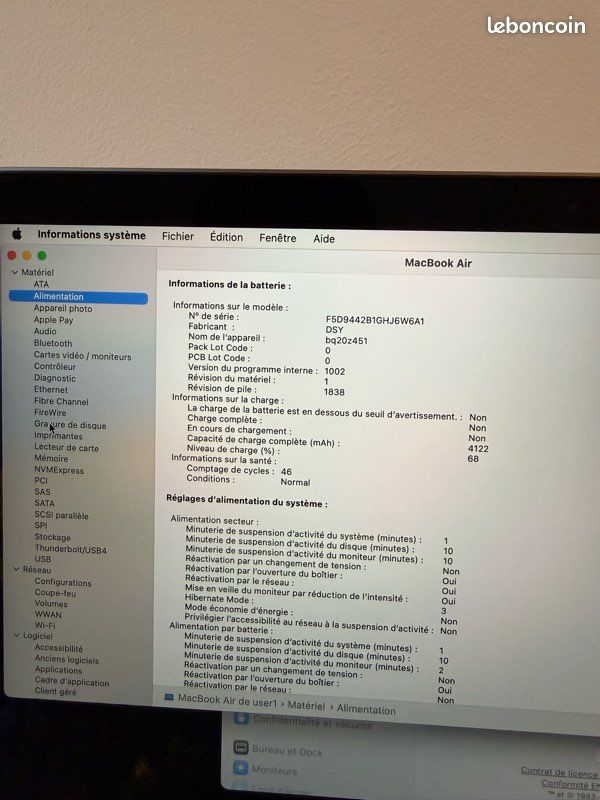 MacBook Air Retina 13 pouces 2019 i5 8Go 128Go clavier QWERTY (image 5)