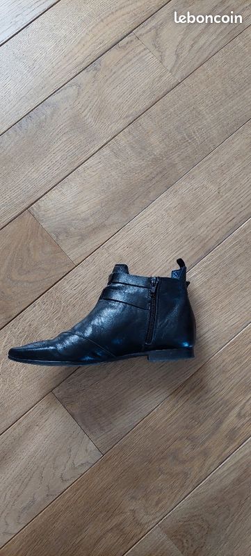 Bottines noires en cuir, marque Stéphane Gontard (image 3)