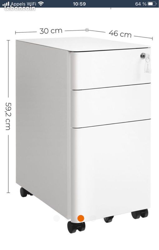 Ensemble neuf de bureau et caisson en bois et métal blancs (image 7)