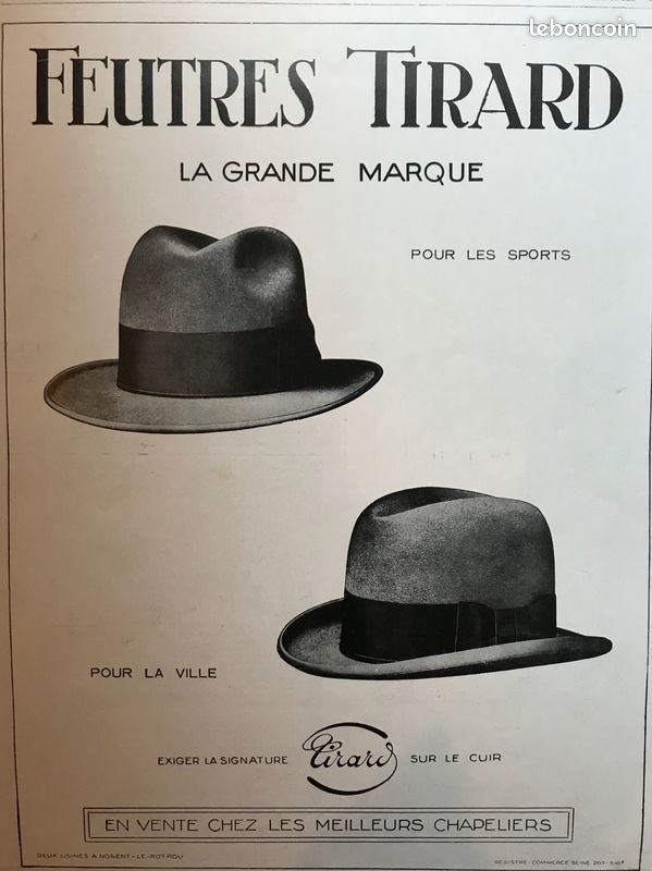 Ω∆· Publicités originales * Feutres TIRARD (©1930) La cape, coiffure d'hiver de l'homme élégant (image 3)