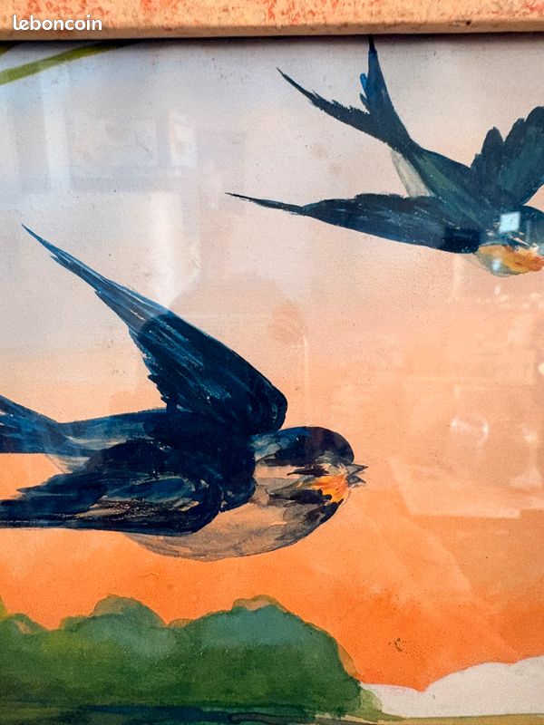 TABLEAU SUSPENDU TABLEAU JAPONAIS JAPON oiseau pin ANTIQUE ART PICTURE